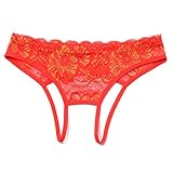 CISSETINA Women's Sexy Lace Embroidered T-back G-string Crotchless Thong Panties, A0020-Red, One Size