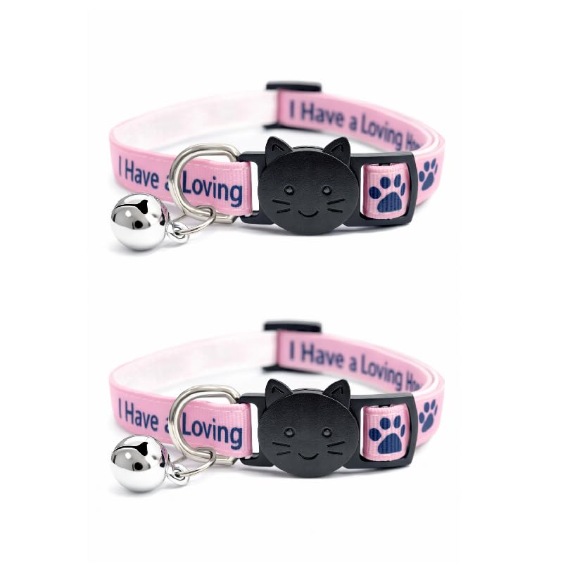 Worded Cat Collars – Please Do Not Feed Me, I Am Microchipped | Safe Quick Release Breakaway Buckle | Zacal Cat Collars (Pack of 2, Pink, I Have A Loving Home)