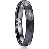 Vakki 4mm/6mm/8mm Hammered Tungsten Rings for Men Women Domed Faceted Wedding Engagement Bands Black Brushed, 4mm, Size 11