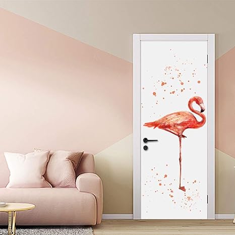 Amazon ドアステッカー3d印刷フラミンゴポスターpvc防水全体ドアステッカーdiy壁画家の装飾粘着性手作り 90cm W 0cm H ウォールステッカー オンライン通販