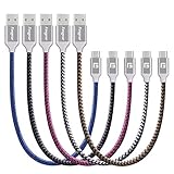 Fasgear 5 Pack (1ft/30cm) USB A To Type C Short Cables With Nylon Braided Jacket Metal Connector for Galaxy Note 8, S8, S8+, MacBook, LG V20 G5 and More(Black,Silver,Golden,Blue,Rose)