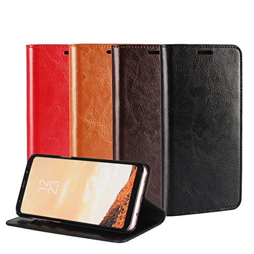 Galaxy S8 Case, Jaorty Genuine Leather Folio Flip Wallet Case Cover Book Design with Kickstand Feature with Card Slots/Cash Compartment for Samsung Galaxy S8 (5.8") - Black