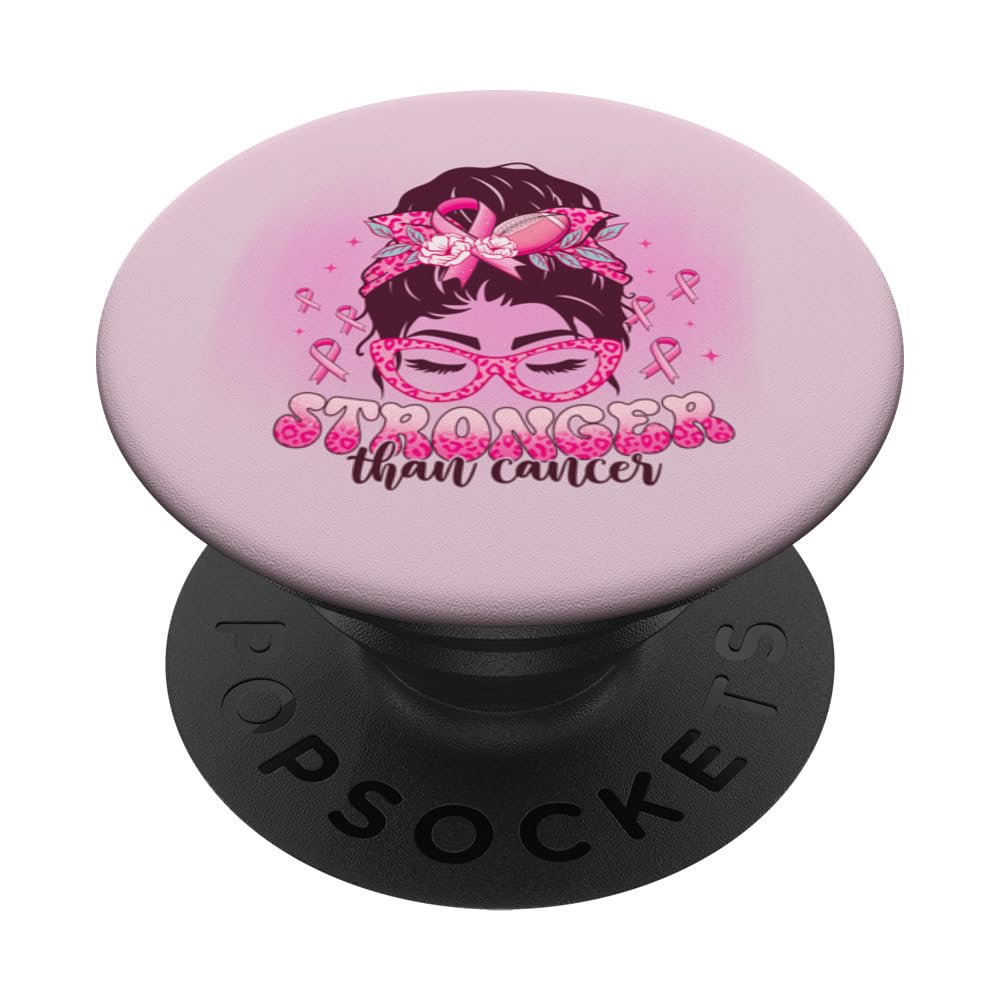 STRONGER THAN PINK RIBBON MESSY BUN GIRL GLASSES WOMEN'S PopSockets Swappable PopGrip