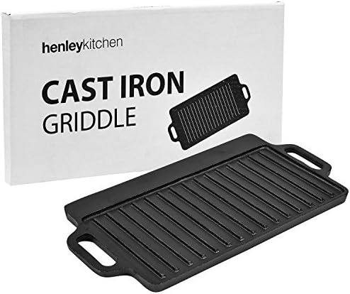 Henley KitchenPre-Seasoned Cast Iron Griddle (Double-Sided) - 13" x 8" - Classic Cast Iron Griddle