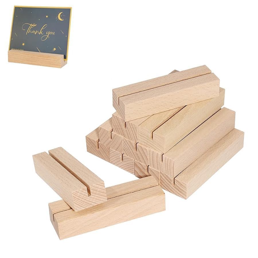 Qehyuelefu 10 Wooden Place Card Holders, Table Number Stands and Menu Holders for Indoor/Outdoor Weddings, Parties, Events