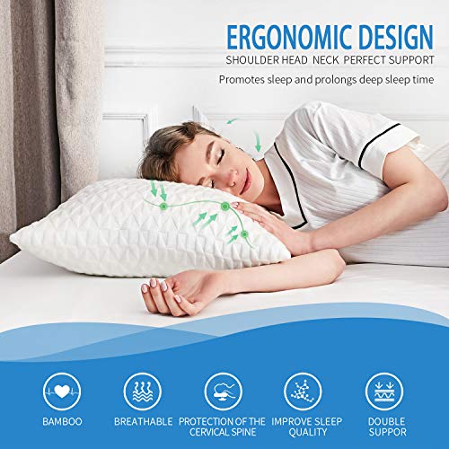 SORMAG Bed Pillows for Sleeping (Queen Size 2-Pack) Adjustable Loft Bed Pillows,Memory Foam Pillow for Washable Removable Cooling Bamboo Pillow â€¦