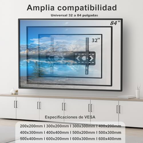 JXMTSPW Soporte de TV con inclinación para Pantallas de 32”-84”, Máx VESA 600x400 mm,Soporta hasta 75 kg, 40 42 43 50 55 60 65 70 75 Pulgadas Universal Soporte de Pared para TV Inclinable