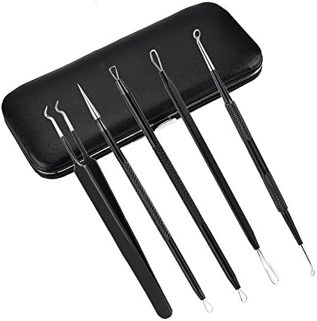 Blackhead Remover Pimple Comedone Extractor Tools Kits with Mirror Leather Gift Case， 5-in-1 Professional Stainless Set with Anti-slid Handles