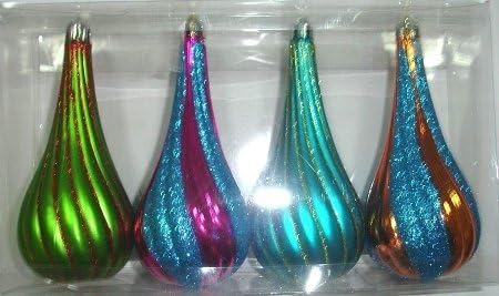 Queens of Christmas WL-ORN-4PK-TD-MU 4 Pack Mardi Gras Tear Drop Ornament, Pink/Blue/Orange/Lime Green