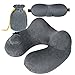 JUROGAN Travel Pillow Inflatable Velvet Neck Support for Machine Washable Grey