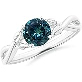 Angara Natural Teal Montana Sapphire Solitaire Ring for Women | Round Teal Sapphire Solitaire Ring in 14K Solid Gold/Platinum | April Birthday, Anniversary, Gemstone Jewellery Gift