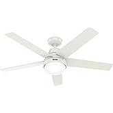 Hunter 52 inch Indoor Ceiling Fan with LED Light and Remote Control - White Modern Smart Ceiling Fan, Standard Mount, 5 Blade