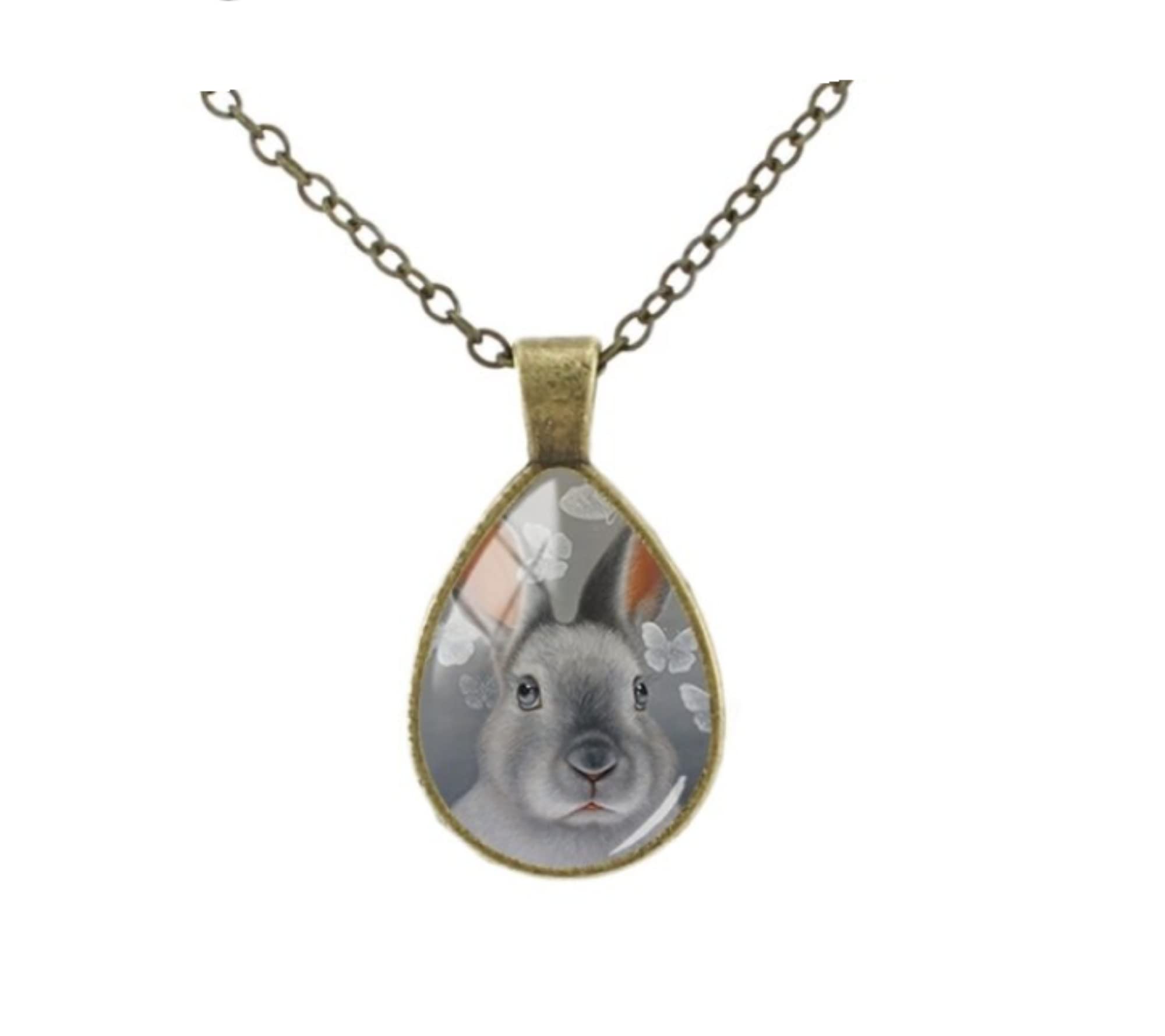 CrownOfRibbons Rabbit Necklace for Women, Grey Bunny, Vintage Style, in a Gift Bag