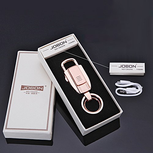 Jobon 2-in-1 Stylish Car key ring USB Rechargeable Cigarette Lighter ZB-8755 (Gold Color) (Zinc Ally)