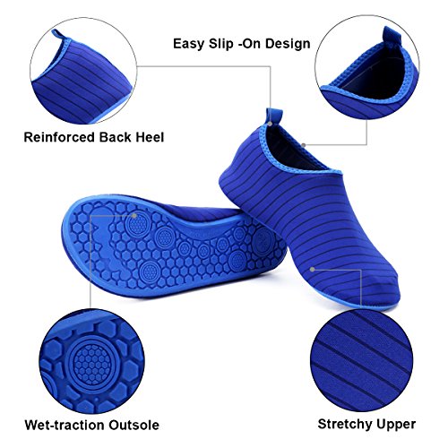 HQdeal Women’s Men’s Water Shoes Quick Drying Outdoor Sports Athletic Sneakers Aqua Shoes Slip On Lightweight Yoga Socks for Swimming Diving Surfing Snorkeling Boating Beach Walking Striped Blue