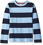 Scout + Ro Boys' Long Sleeve Stripe Shirt, Alaskan Blue/Navy, 8