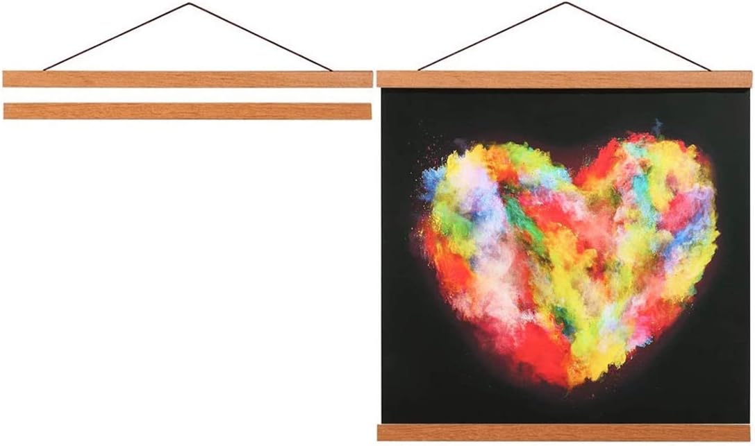 Lanpn Magnetic Poster Hanger, Wood Wooden Magnet 11x17 11x14 11x22 Poster Frame Hangers Hanging Kit for Wall Dowel Print Scratch Off Map Artwork (11