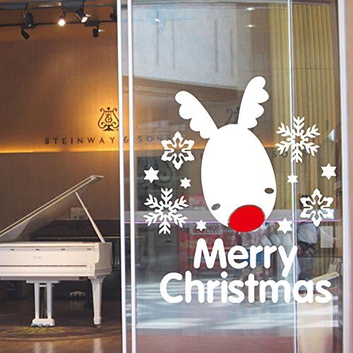 Magic Candle Merry Christmas Window Sticker Removable Snowflakes Cute Cartoon Deer Decorative Wall Stickers Window Glass Stickers for Kids Rooms Nursery Bedrooms