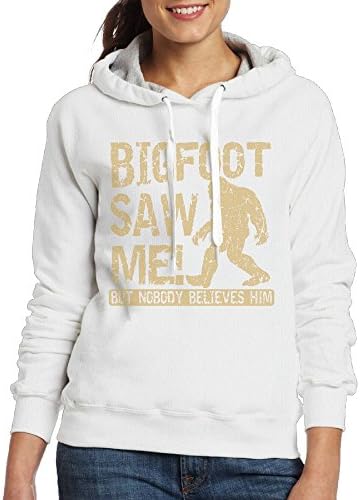 Grhoodie1 Bigfoot Saw Me But Nobody Believes Him Women's Soft Long Sleeve Pullover Hooded Sweatshirt White Size M