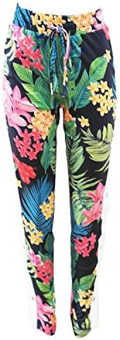 Floral Printes Pants Elastic High Waist Open Side Buttons Drawstring Loose Trousers Green Boho Pants Female