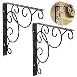 VORCOOL 2pcs Wall Mounted Floral Shelf Brackets with Screws - Black