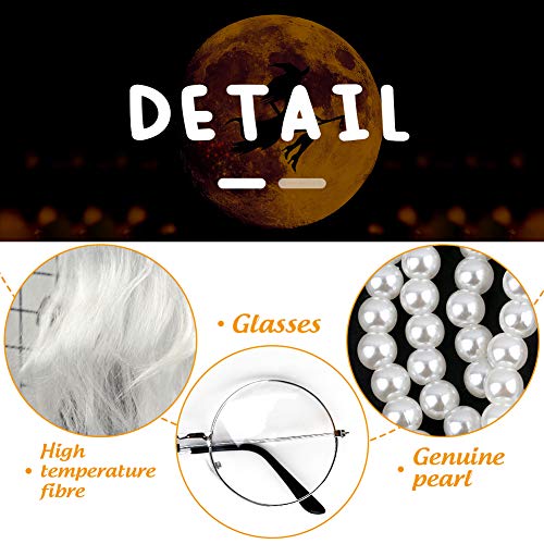 Costume Old Lady Wig, 3PCS Old Lady Cosplay Set Grandma Wig for Halloween Costume White