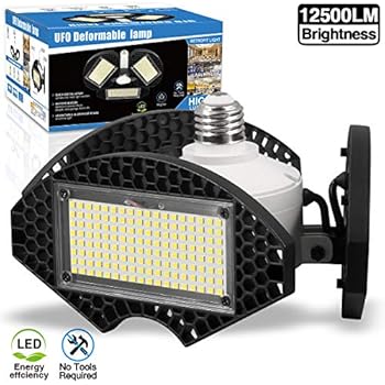 LED Garage Lights,100W Deformable LED Garage Ceiling Lights12500 LM CRI 80 Led Shop Lights for Garage, Garage Lights with 3 Adjustable Panels, Utility Led Garage Lighting (No Motion Activated) 100W1PK