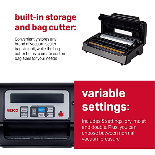 Nesco Deluxe Food VS12 Vacuum Sealer, 130 Watts, Kit Bags & Viewing