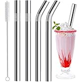 Vinaco Stainless Steel Smoothie Straws, 0.4'' Extra Wide Reusable Metal Drinking Straws for Milkshake, Smoothie, Beverage, Se