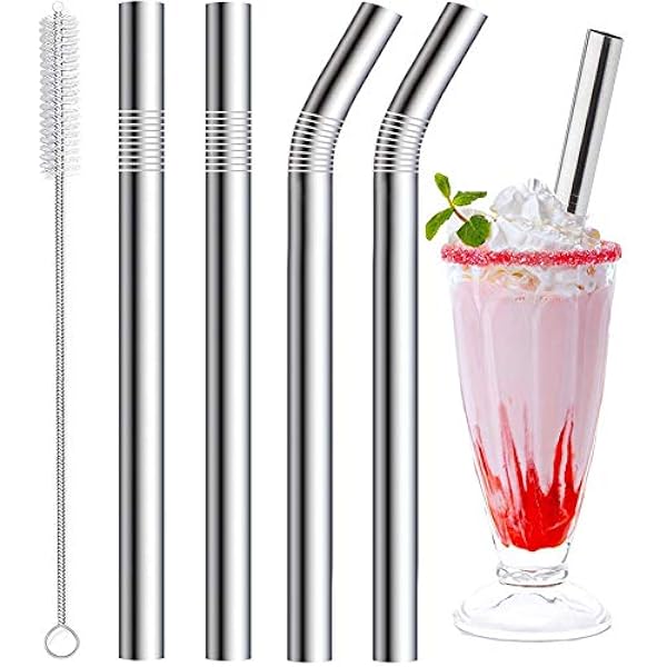 50 Pack Stainless Steel Boba Straws - 0.5 Inch Wide, 8.45 Inch Long, Silver Reusable Metal Straws - View #2