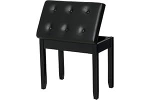 Iwell Piano Bench with Padded Cushion and Storage Compartment for Music Books, Keyboard Bench, Vanity Stool Chair with Solid Wood Leg, 20.5" L x 12.6" W x 19.7" H, Black