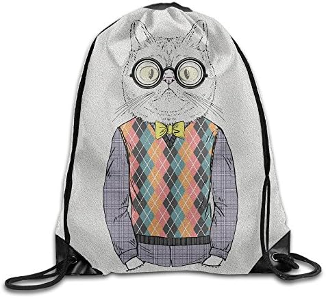 XIUHUA Cool Drawstring Backpack Cat Teacher Wool Vest Sackpack Team Training Gymsack Drawstring Backpack Sack Bag For Girls Soft Polyester 17"x14"