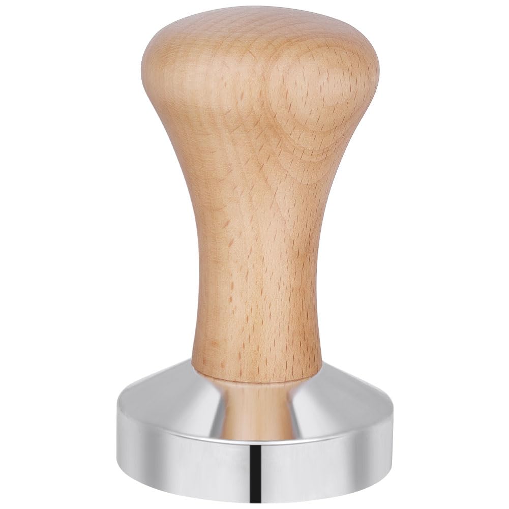 Vicloon Coffee Tamper, Espresso Coffee Tamper, Stainless Steel Espresso Tamper, Wooden Tamper Coffee Shop Supplies - Light Wood Color