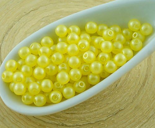 100pcs Pearl Shine Yellow Amber Round Czech Glass Beads Small Spacer 3mm