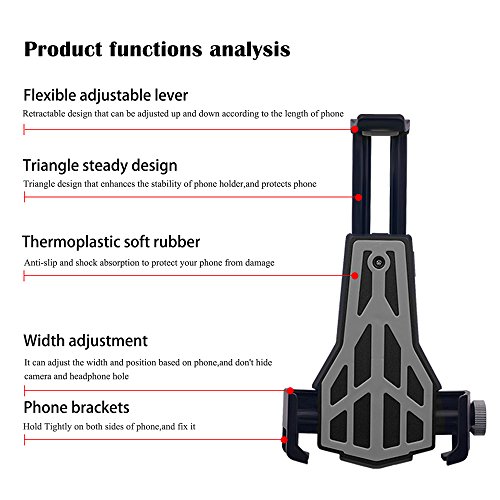 Bike Mount Phone Holder Adjustable Motorcycle Rear View Mirror Cell Phone Cradle Holder for Bicycle MTB Bike Fits iPhone 6, iPhone 7, iPhone 8, Samsung Galaxy S7, S6 & GPS, Black/Grey