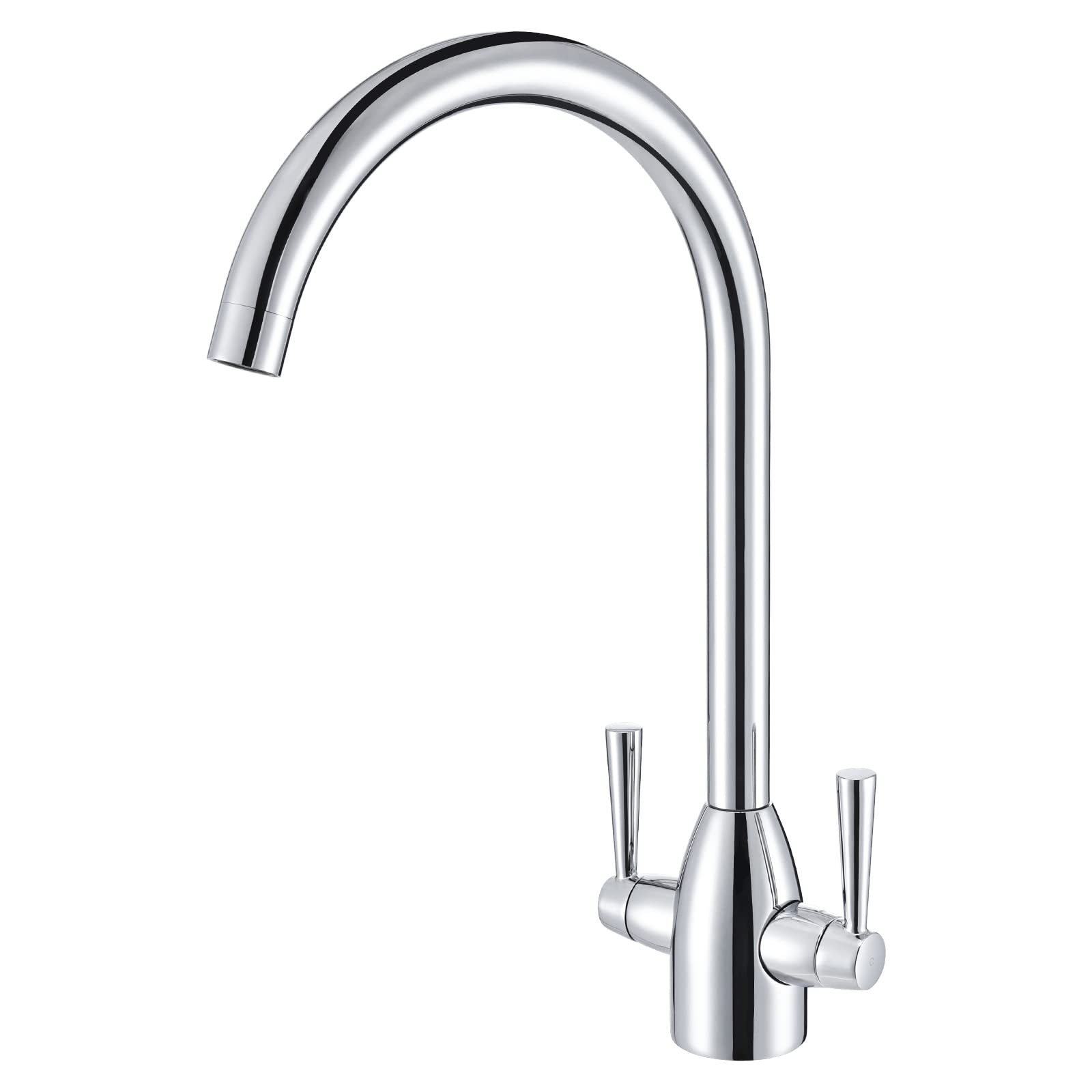 Kitchen Tap Dual Lever Kitchen Mixer Taps Polished Chrome Monobloc Sink Mixer Taps 1 Hole High Arc Brass Twin Lever Faucet Tap Mixers 360° Swivel Spout