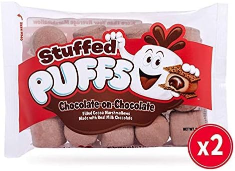 Stuffed Puffs - Chocolate-on-Chocolate 2 Pack, Chocolate Filled Cocoa Marshmallows Made with Real Chocolate, 2 bags (8.6 oz each)