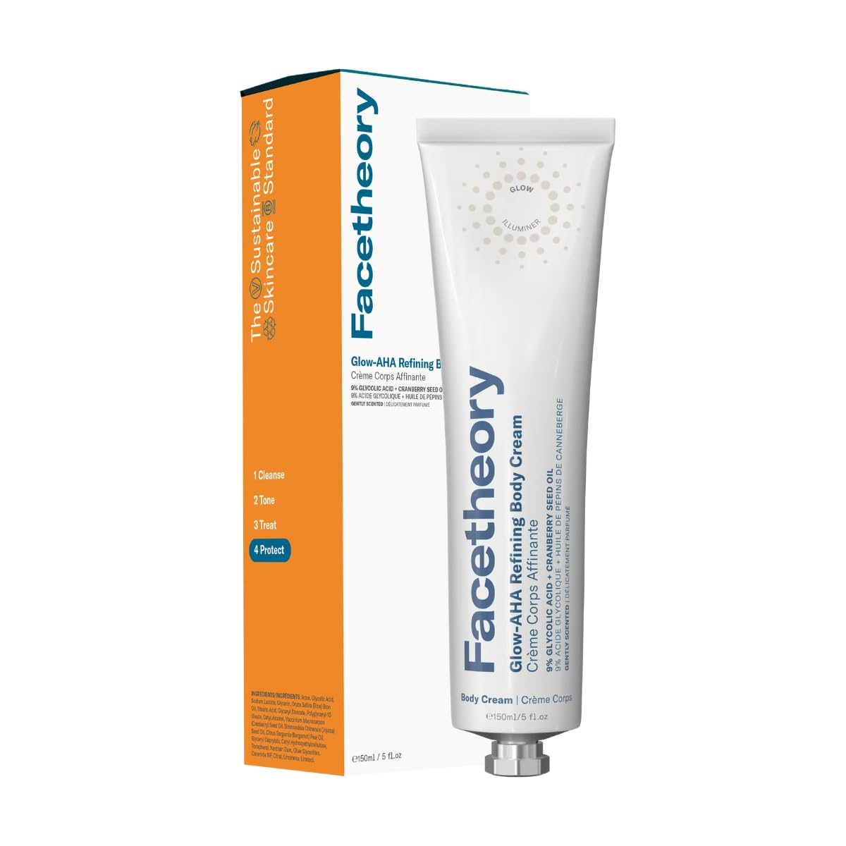 Facetheory Glow-AHA Refining Body Cream – 9% AHA Glycolic Acid Lotion for Keratosis Pilaris, Strawberry Legs & Rough Skin – Exfoliates, Smooths, Hydrates – With Cranberry Seed Oil