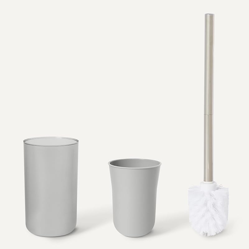 Juego de Accesorios de Baño con Soporte para Cepillos de Dientes, Dispensador de Jabón, Jabonera, Vaso, Papelera, Escobilla y Soporte, Gris
