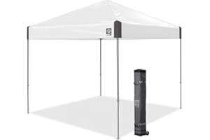 E-Z UP Ambassador Instant Pop Up Canopy Tent, 10' x 10', Roller Bag and 4 Piece Spike Set, Slate White