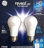 GE 10.5 W Reveal LED HD Light Bulbs (2-Pack), 60w Replacement, Dimmable, Radiant White Clarity, Energy Efficient