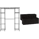 �鶹�� Basics Expandable Metal Hanging Storage Organizer Rack Wardrobe + Collapsible Fabric Storage Cubes Organizer (Pack of 