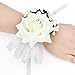 FAYBOX 2 Pack Velvet Open Rose Silvery Bling Ribbon Rhinestone Stretch Bracelet Wedding Prom Wrist Corsage Hand Flower Ivory