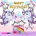 Unicorn Party Supplies | Gaint Unicorn Balloon | Party Favors with 26 Colorful Latex, Mylar Balloons, Birthday Banner, Unicorn Horn Glitter Headband, Air Pump & String in Box