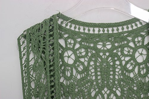 Jastie Pirate Curiosity Open Stitch Cardigan Boho Hippie Crochet Vest (ArmyGreen)
