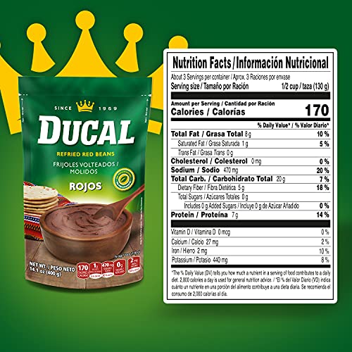 DUCAL RED REFRIED BEANS POUCH, 14.1 OUNCE