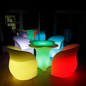 Plastic Furniture Chair Led Llight Patio Dining Chairs for Outdoor Garden Event Decoration Waterproof Sofa Outdoor Party Karaoke Bar Cafe Nightclubs Furniture Set 4PCS Chair 1PCS Table