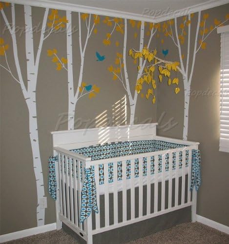Custom PopDecals - Living Room - Super big (102 in) Nice Four Big Birch Trees - Beautiful Tree Wall Decals for Kids Rooms Teen Girls Boys Wallpaper Murals Sticker Wall Stickers Nursery Decor Nursery Decals