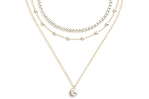 Zeffy Gold Pearl Necklace for Women, Dainty 14K Gold/Silve Plated Layered Pearl Choker Pearl Earrings Pearl Bracelets Wedding Trendy Gold Jewelry Set for Women Gifts