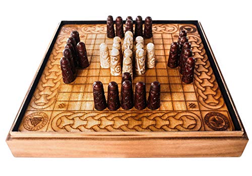 Handcrafted Viking Hnefatafl Set w/ Ox-Bone Game Pieces & Solid Teakwood Board